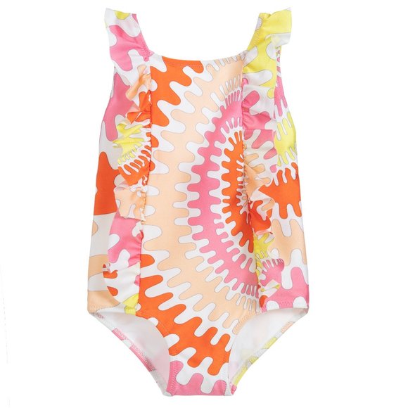 NWT Emilio Pucci Teen Girls Abstract Print Ruffle One Piece Swimsuit - Picture 1 of 17